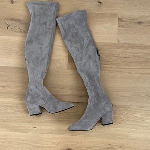 Taupe faux suede over the knee thigh high western boots size 9